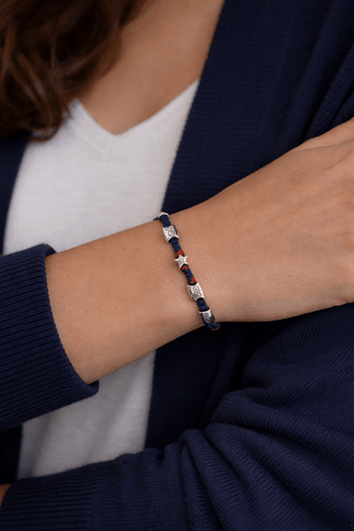 Blue Rope Bracelet with Silver Charms