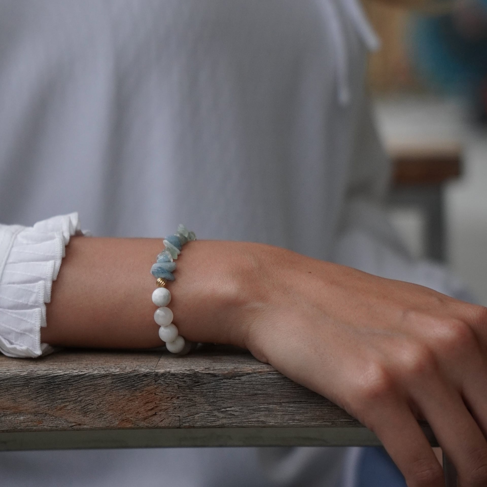 Moonstone and aquamarine handmade bracelet