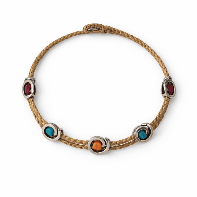 Olive Green Rope Bracelet with Silver charms